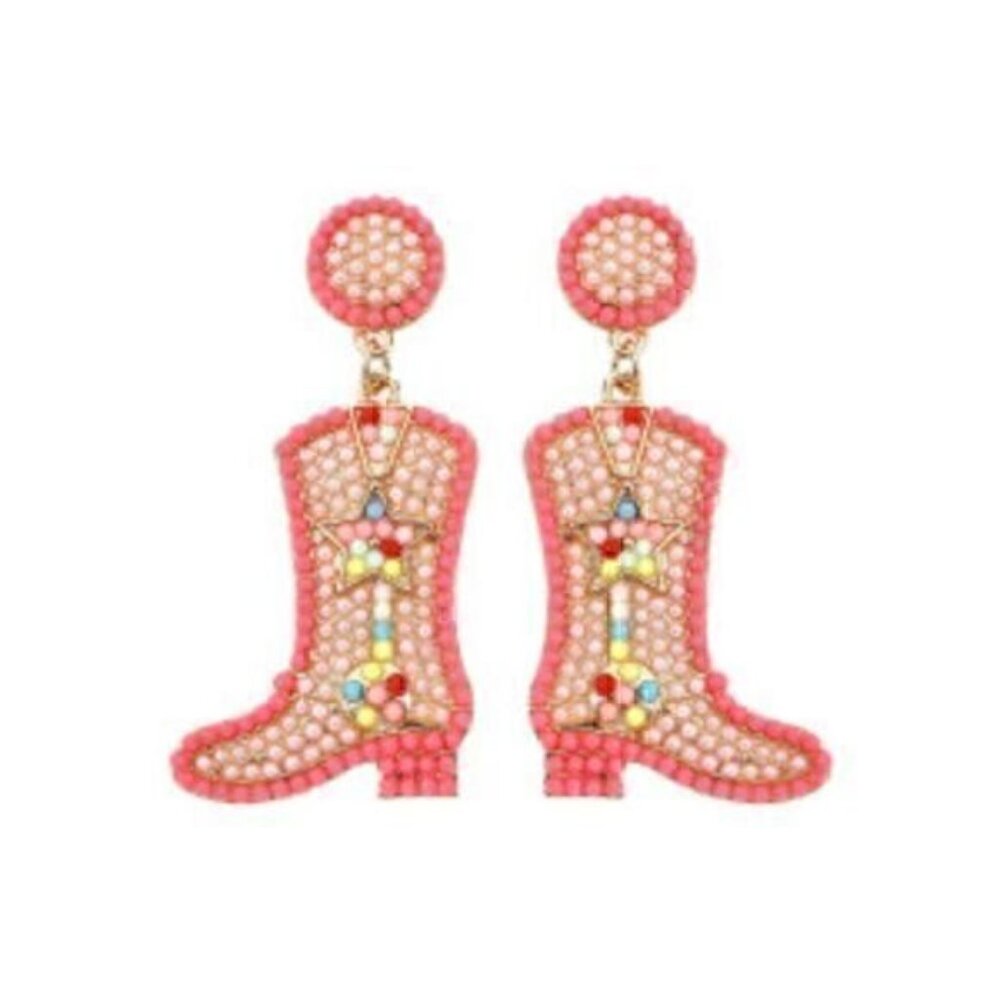 Cowgirl Boots Earrings Rice Beads Boots Pink Star Ear Jewelry For Women